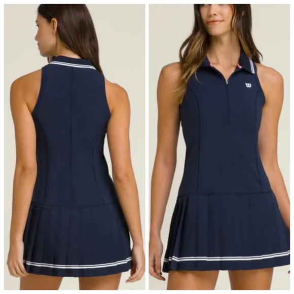 Nwt Wilson Ellis Navy Drop waist Pleated Preppy Tennis Dress s
